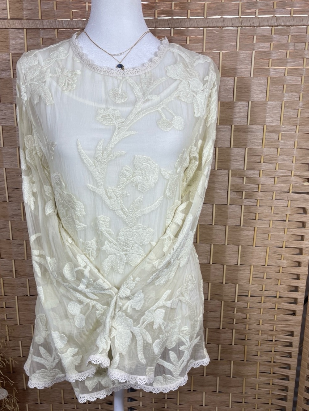 Delicate Ivory Floral Embroidered Lace Top - Women